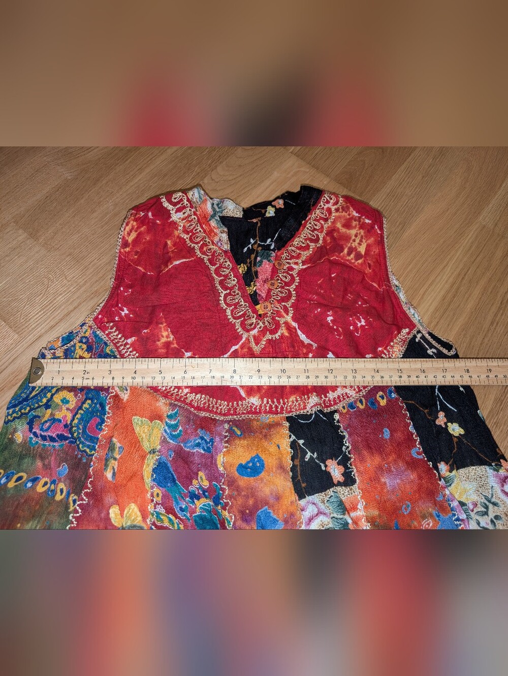 Vintage Red Yoke Multi-Color Sleeveless Mini Dress - Picture 8 of 9